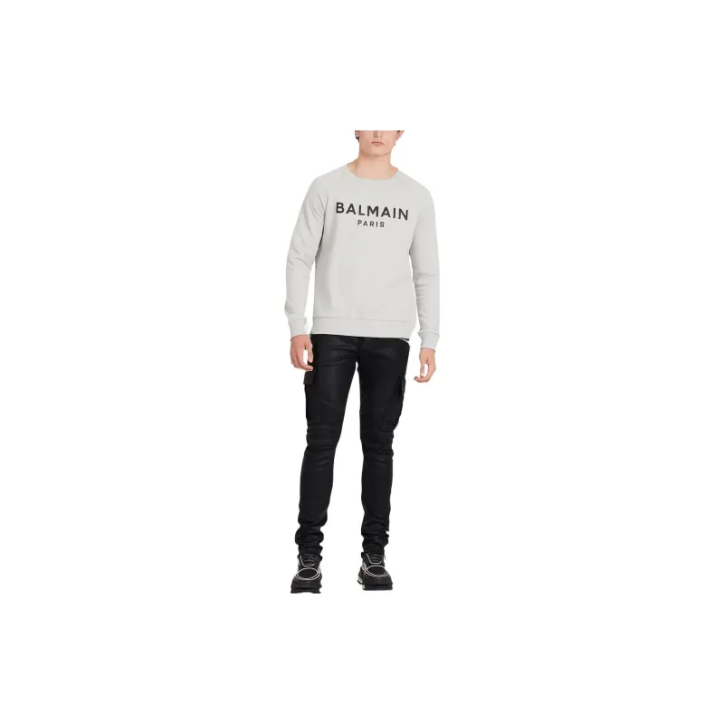 BALMAIN Logo flocked Cotton Sweatshirt-3