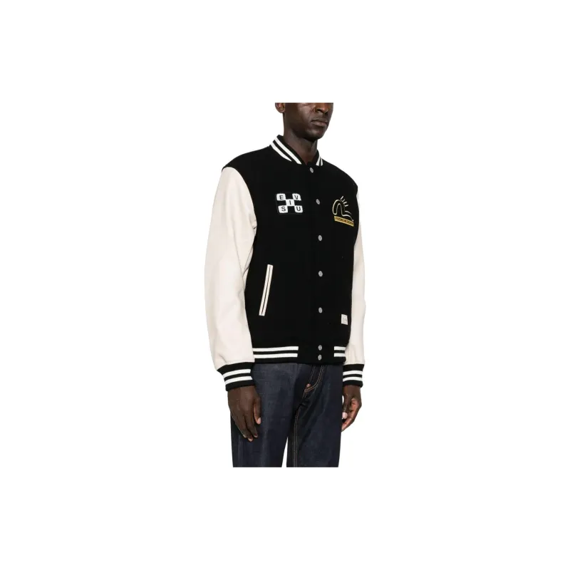 EVISU Daruma Appliqué Wool Baseball Jacket-5