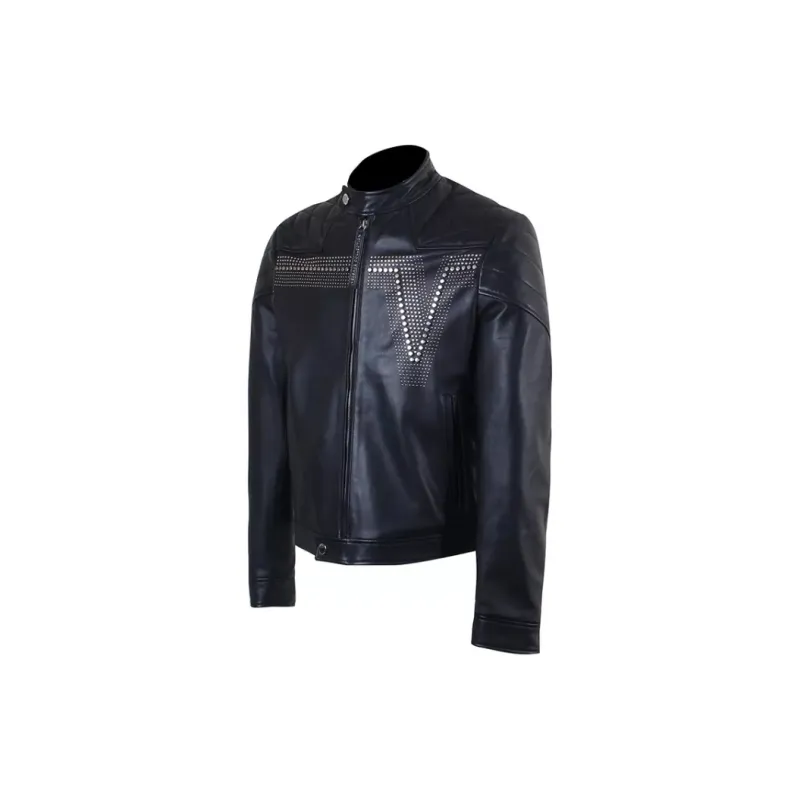 VERSACE SS22 Leather Jacket Men's Black-2