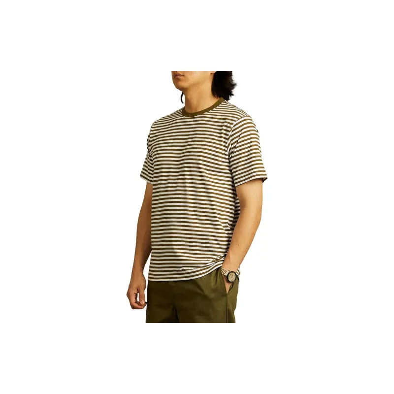 Dickies T Shirt Unisex White Dark Olive Green Stripes-2