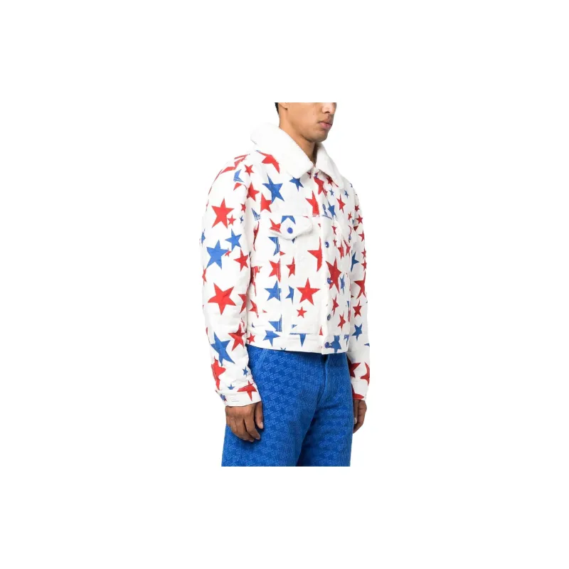 ERL Star Print Faux fur Collar Denim Jacket-4