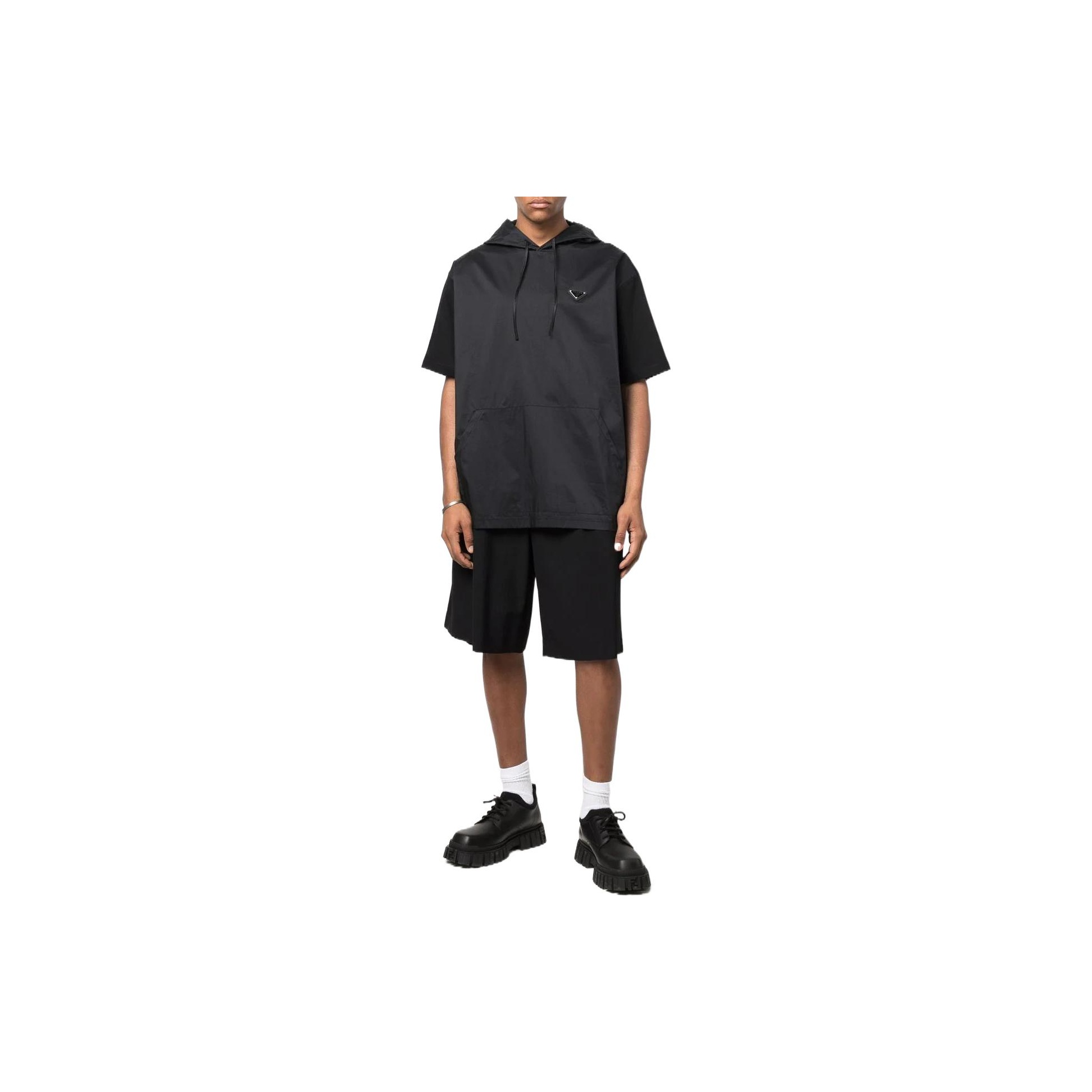 PRADA SS22 Drawstring Hooded Short Sleeve T-Shirt Black - POIZON