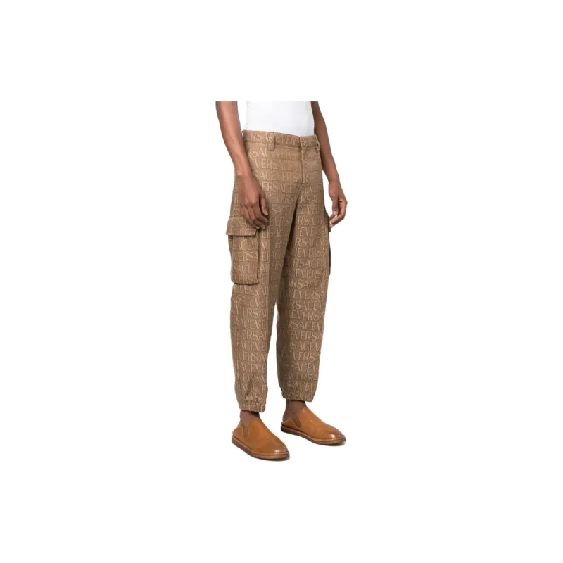 VERSACE Allover Logo Printed Mid Rise Cargo Trousers-3