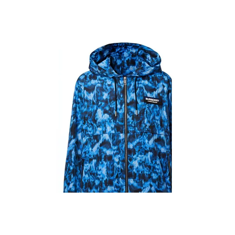 Burberry Men Letter Logo Zip-Up Hooded Jacket Navy Blue-4