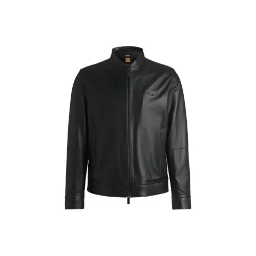 Aston Martin X HUGO BOSS Leather Jackets Men Black