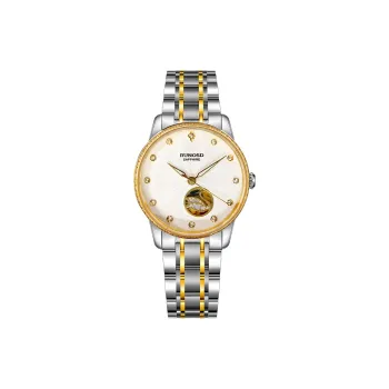 RUNOSD Automatic Mechanical Movement Stainless Steel Watchband Women's Watch White Dial