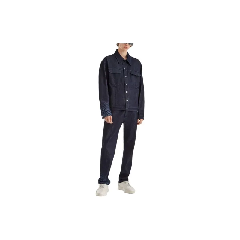 FENDI Logo Monogram Detailed Denim Jacket-6