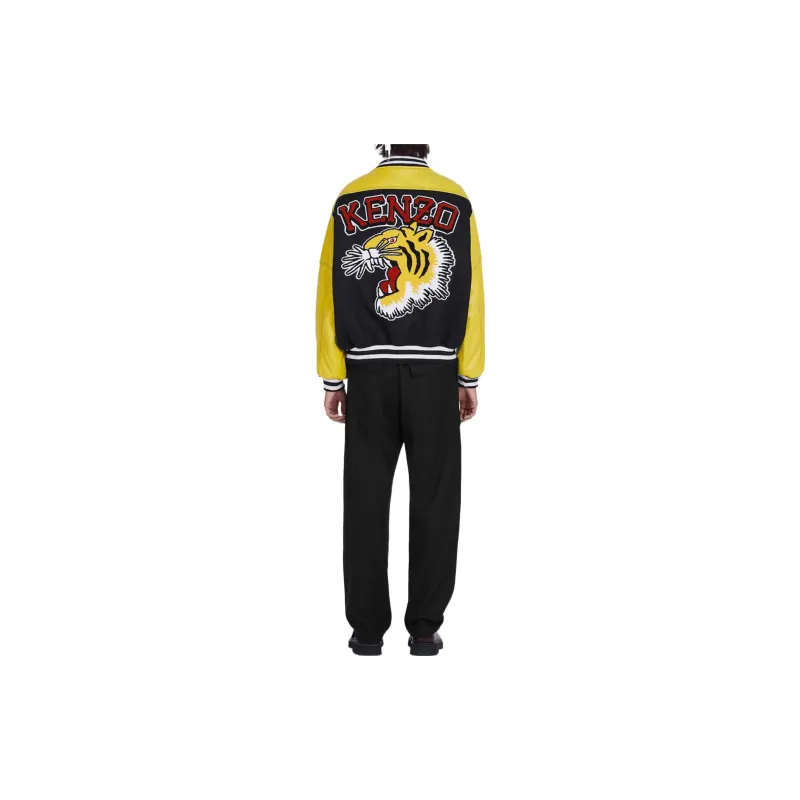 KENZO Tiger Leather Sleeve Varsity Jacket-3