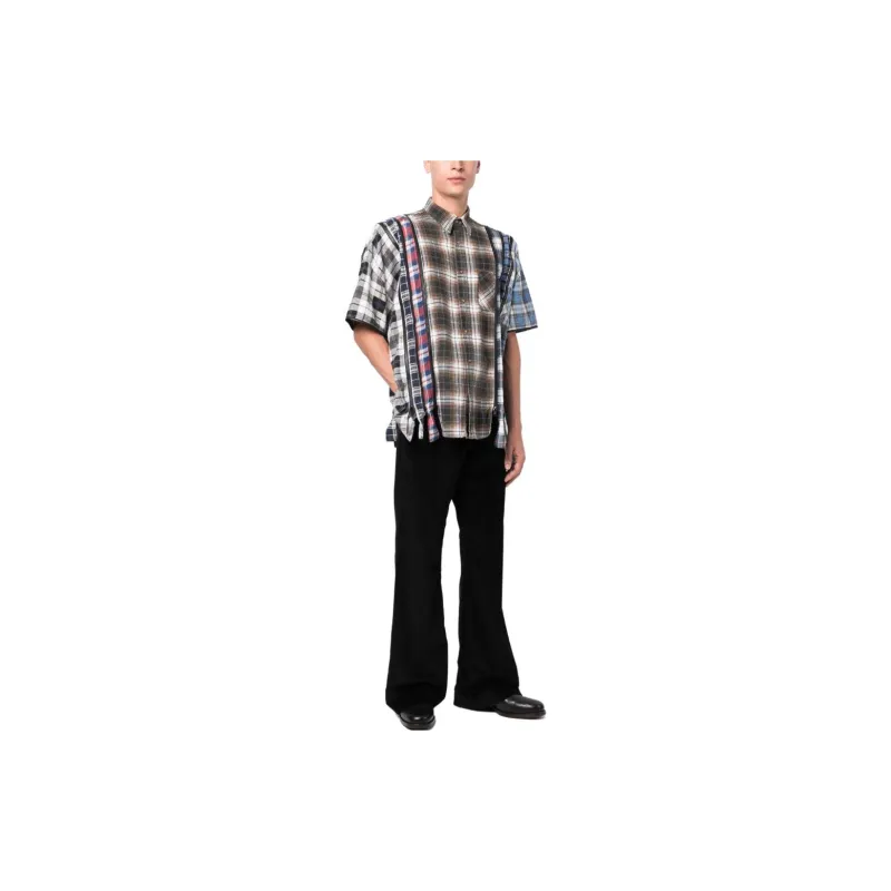Needles Flannel Shirt 7 Cuts Zipped Wide Reflection Shirt-3