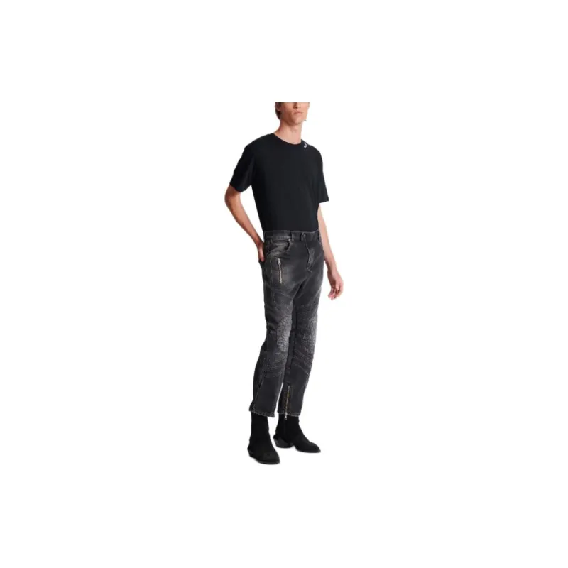 BALMAIN Mid rise Straight leg Biker Jeans-4
