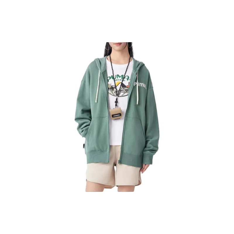 PUMA TEAM FZ HOODIE TR Sweatshirt Unisex Light Green Gray-2