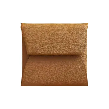 HERMES Bastia Mysore Goat Skin Card Holder, Coin Purse Women's Brown/Mint Green