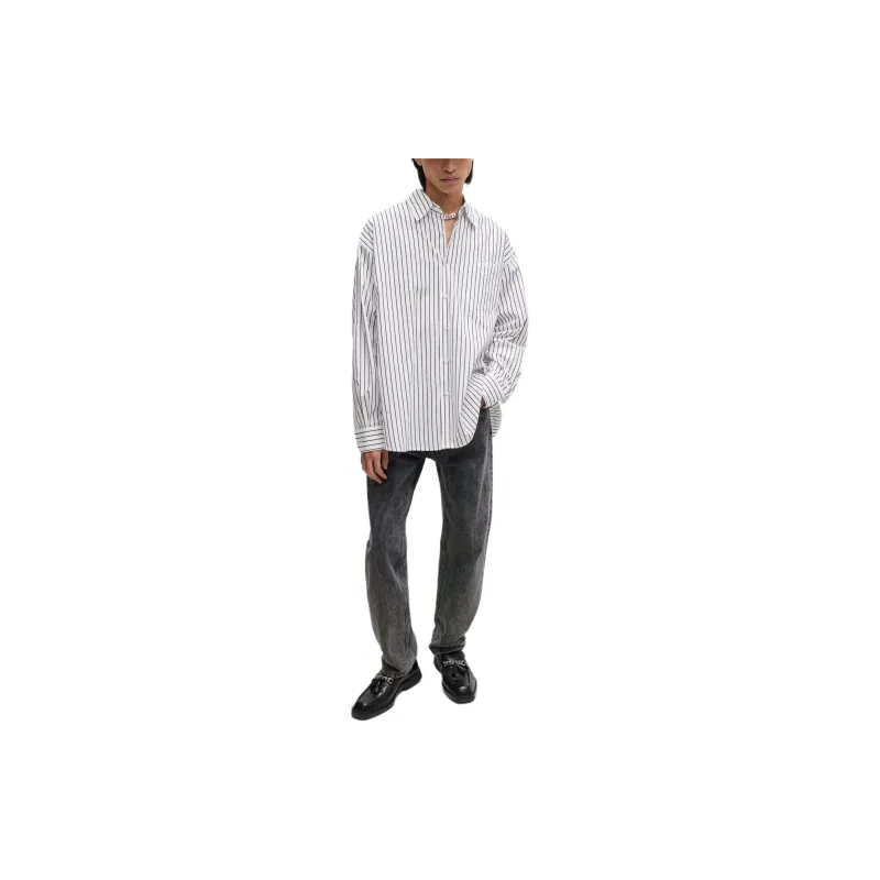 HUGO BOSS Oversized Fit Shirt In Striped Cotton Poplin Shirt Men's White-1