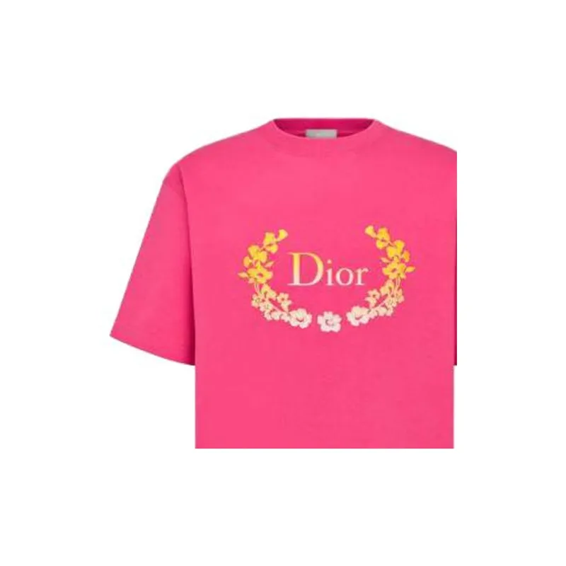 DIOR Logo Print Casual Short Sleeved T Shirt T Shirt Unisex Pink-4