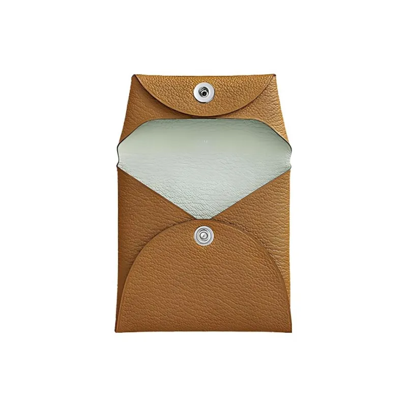 HERMES Bastia Mysore Goat Skin Card Holder, Coin Purse Women's Brown/Mint Green-1