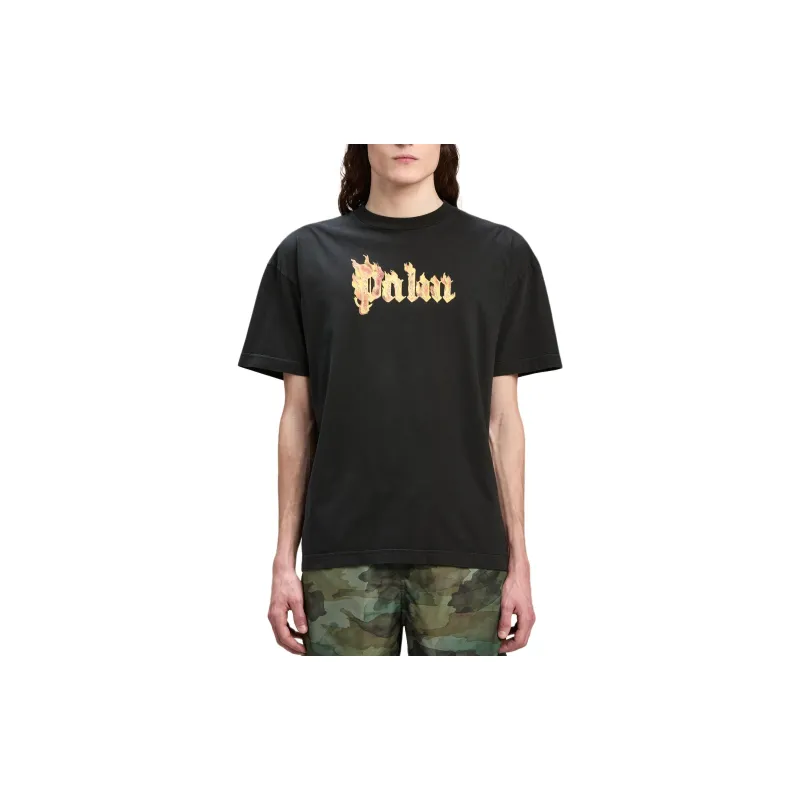 PALM ANGELS Burning Logo Printed Crewneck T Shirt-1