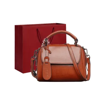 Old Man's Head Cow Leather Handbags Shoulder Bag Crossbody Bag Medium Size Women's Brown