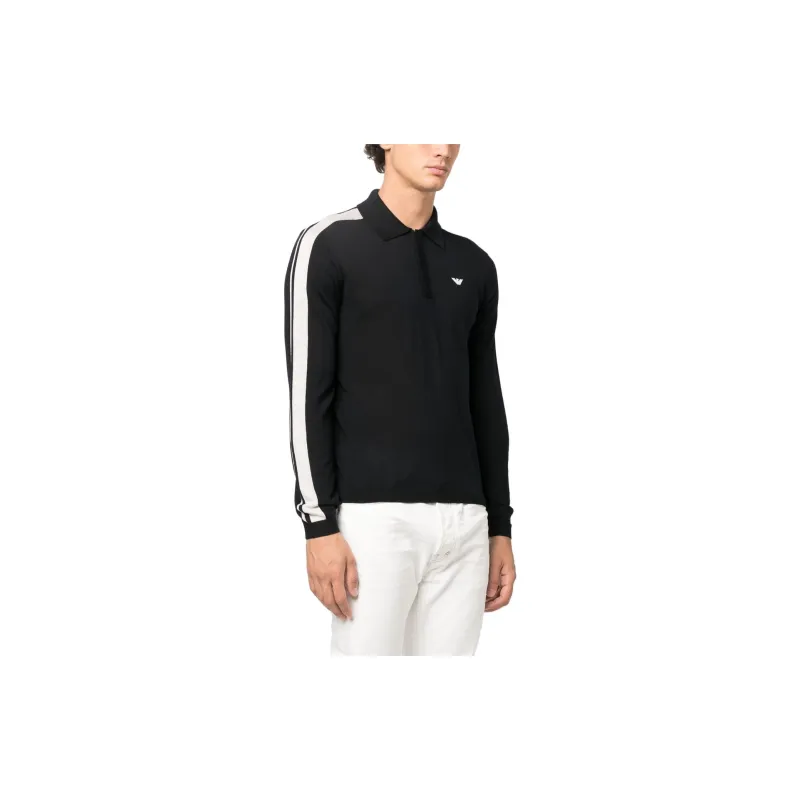 EMPORIO ARMANI Side Stripe Detailed Knitted Polo Jumper-2