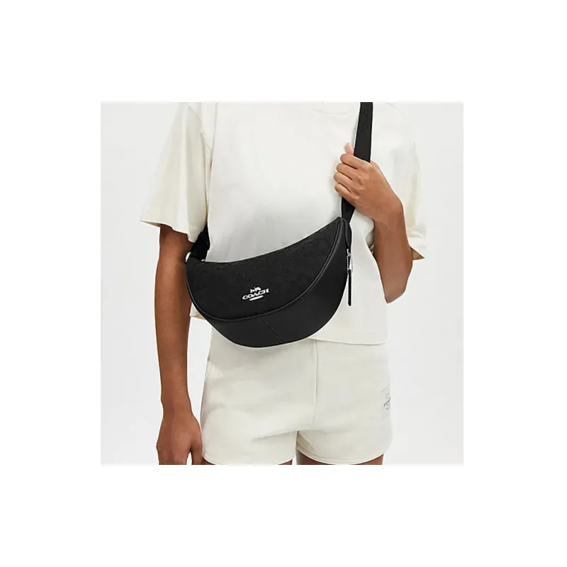 COACH Fabric Cow Leather Patchwork Crossbody Bag Shoulder Bag Large Size Women's Black-3