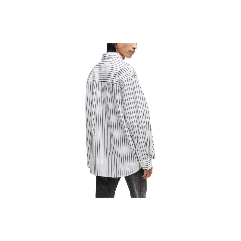 HUGO BOSS Oversized Fit Shirt In Striped Cotton Poplin Shirt Men's White-2