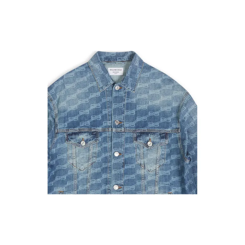 Balenciaga FW22 Denim Jacket Unisex Fitted Style Blue-6