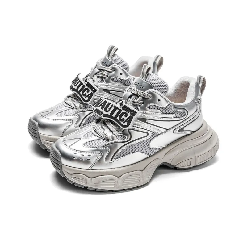 NAUTICA Cushioning Anti-Slip Wear-Resistant Breathable Height Increasing Low-Top Chunky Sneakers Unisex Silver-1