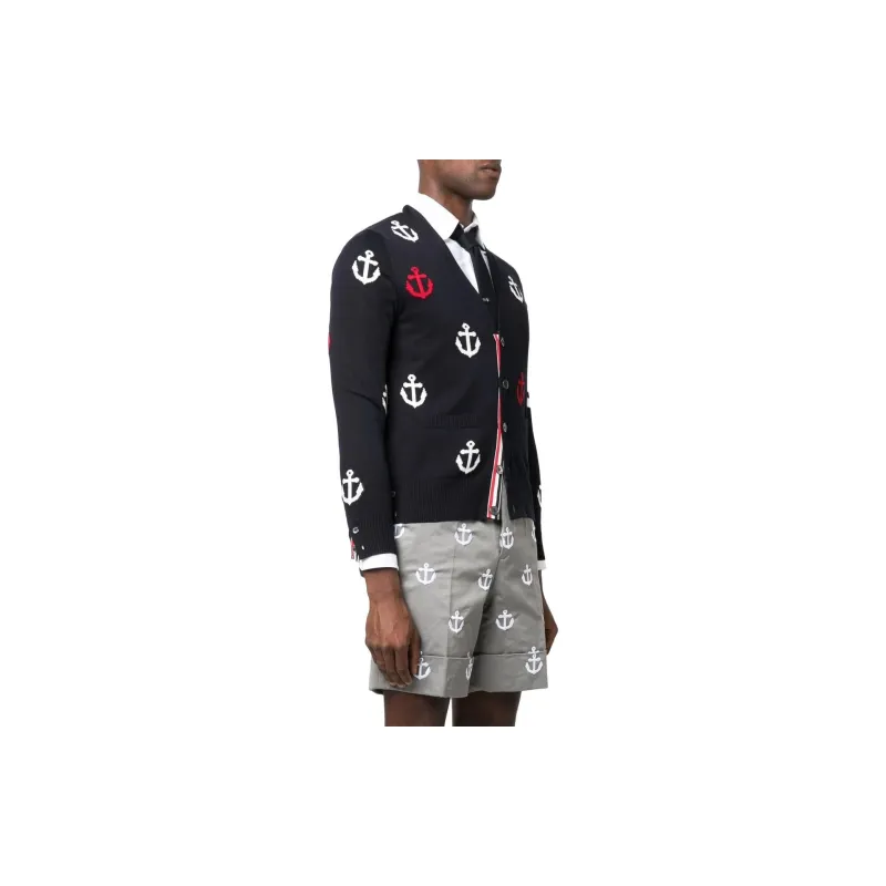 THOM BROWNE 4 Bar Anchor Intarsia Cardigan-3