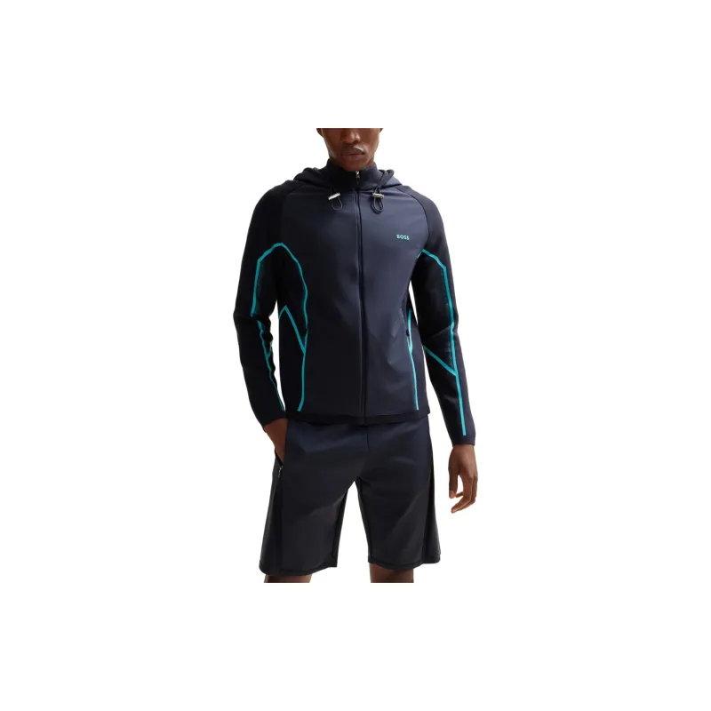 HUGO BOSS Regular Fit Hooded Jacket With Degradé Jacquard Jacket Men's Blue-1