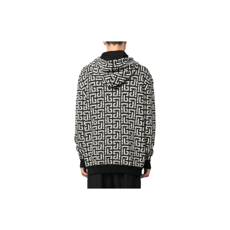 BALMAIN Monogram Intarsia knit Zipped Hoodie-2