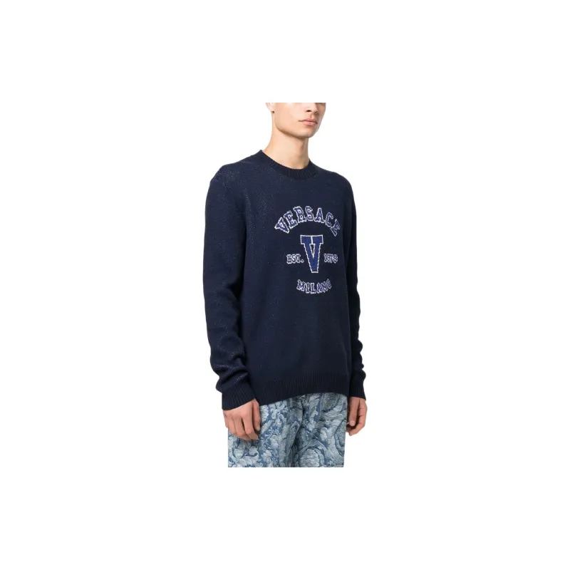 VERSACE Intarsia knit Logo Jumper-4