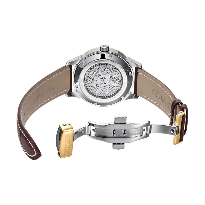 RUNOSD Automatic Mechanical Movement Leather Watch Bands Watch Men's Watches White Dial-8
