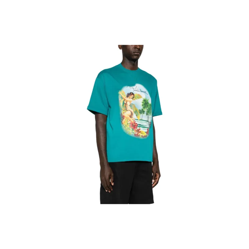 Roberto Cavalli SS24 Drop Shoulder Sleeve T-Shirt Men's Turquoise-3