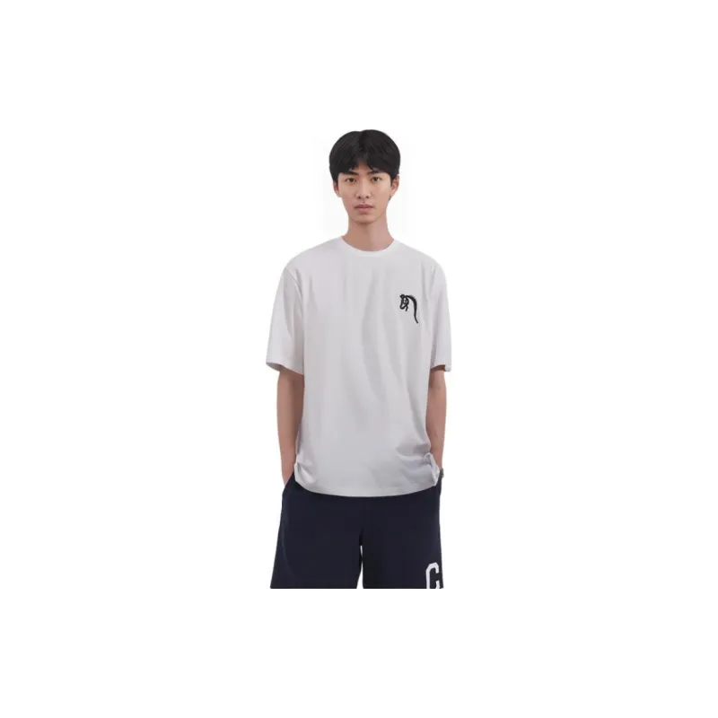HERMES Logo Printed Crew Neck Straight Fit Short Sleeved T Shirt T Shirt Men's White-7