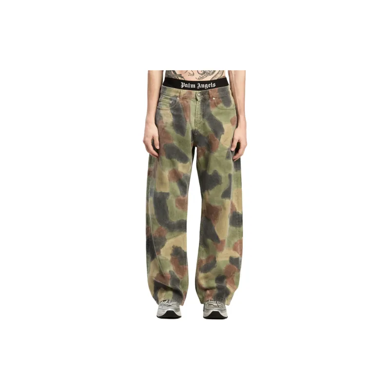 PALM ANGELS Camouflage Printed Loose Fit Jeans-1