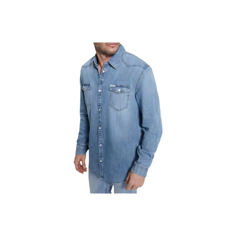 GUESS Truckee Denim Western Shirt Shirt Men's Blue-3