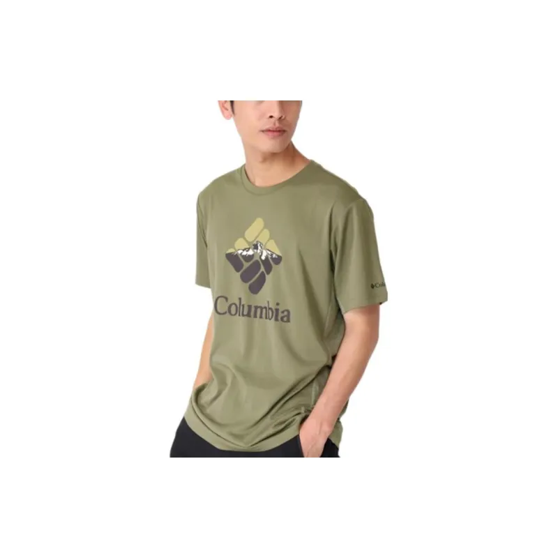 Columbia Crew Neck Fitted Straight Short-Sleeved T-Shirt Men's Army Green-1