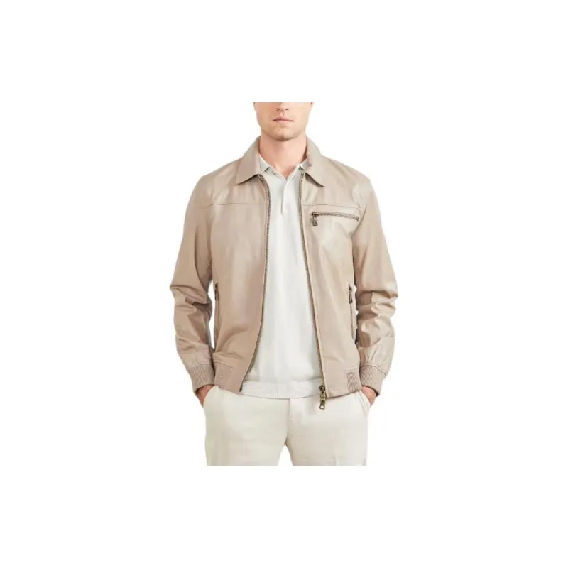 GUESS Leather Flight Jacket Jackets Coats Men's Light Brown-3