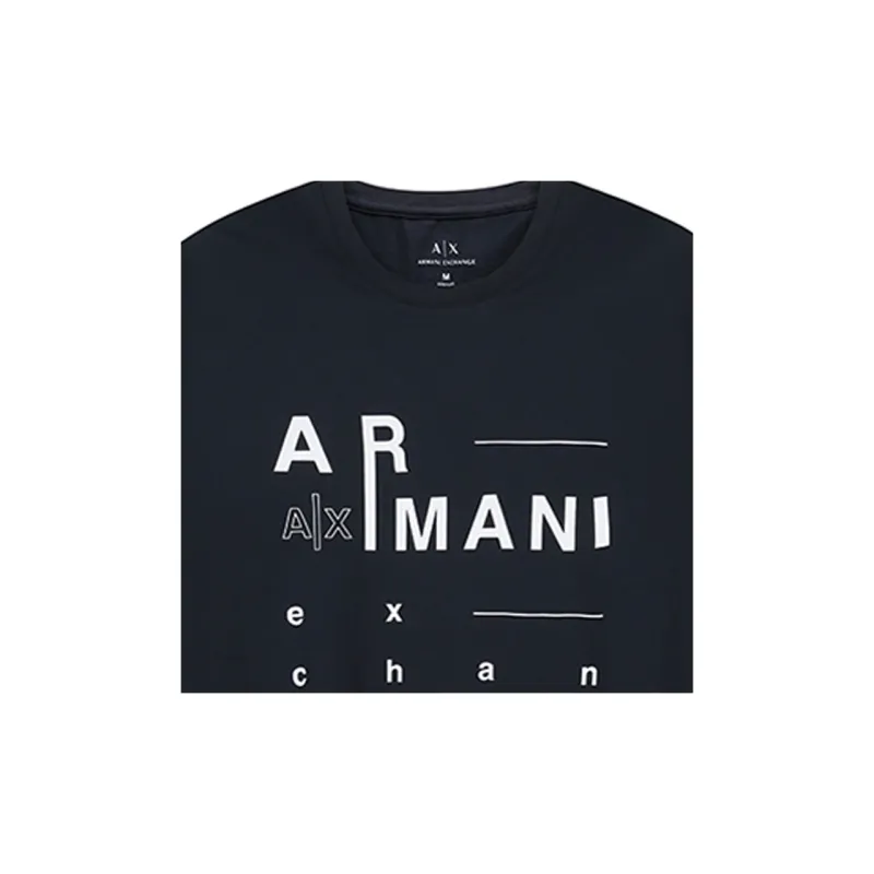 ARMANI EXCHANGE Letter Print Crew Neck Short Sleeved T Shirt T Shirt Men's Marine Blue-9