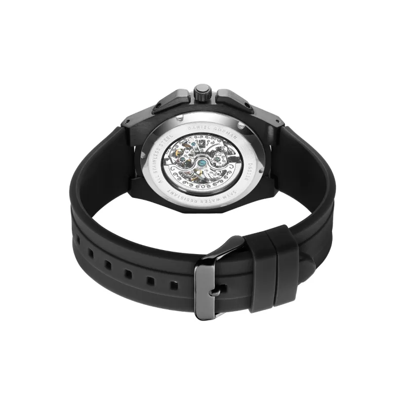 DANIEL GORMAN Daniel Golman Watch For Men Mechanical Movement Silicone Strap Watch Men's Watches Black Dial-5