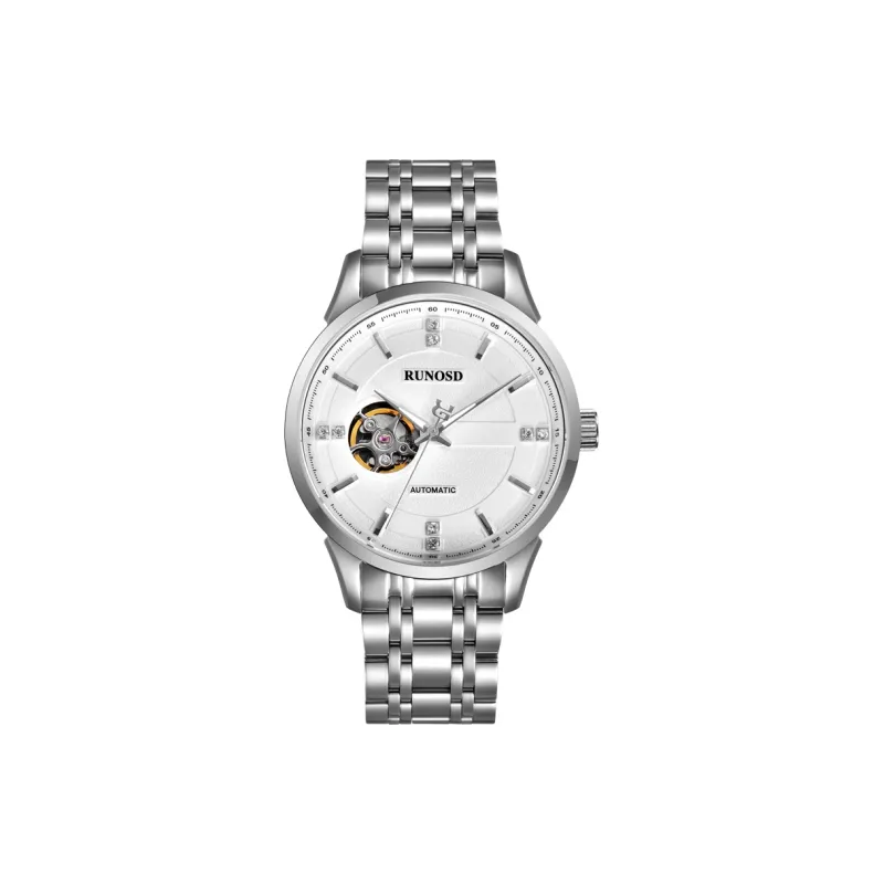 RUNOSD Automatic Mechanical Movement Stainless Steel Watchband Watch Men's Watches White Dial-5