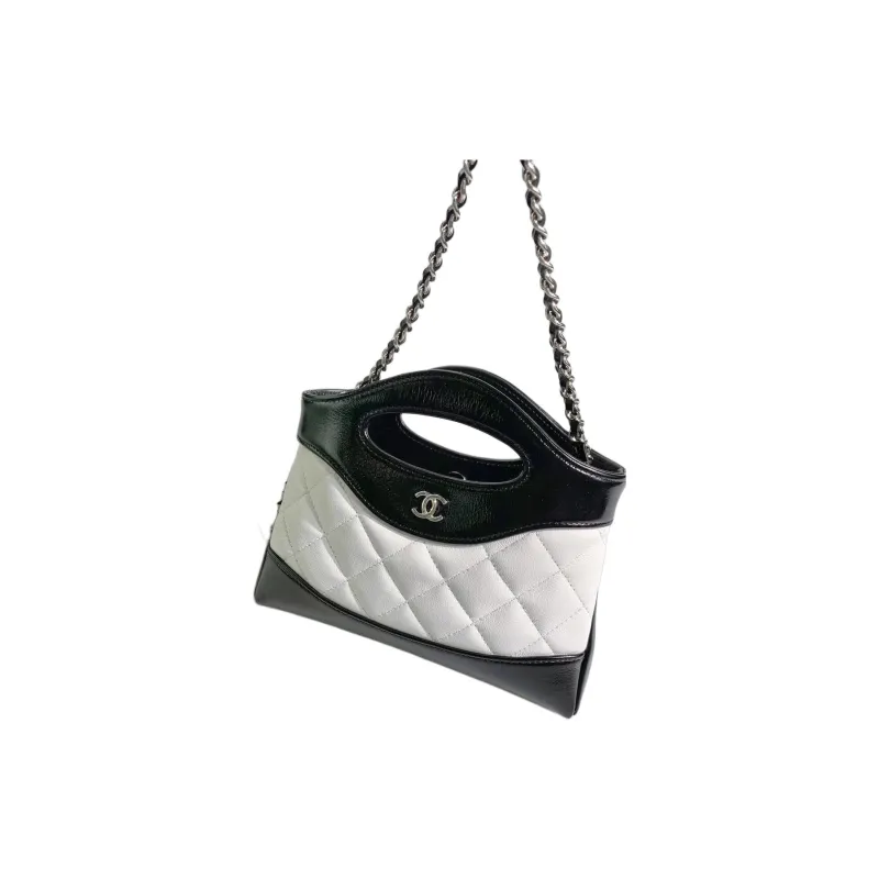 CHANEL Lambskin Handbag, Shoulder Bag, Crossbody Bag Women's White & Black-2