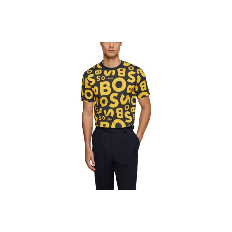 HUGO BOSS SS23 Crew Neck T Shirt In Mercerized Cotton With Seasonal Print T Shirt Men's Black-2