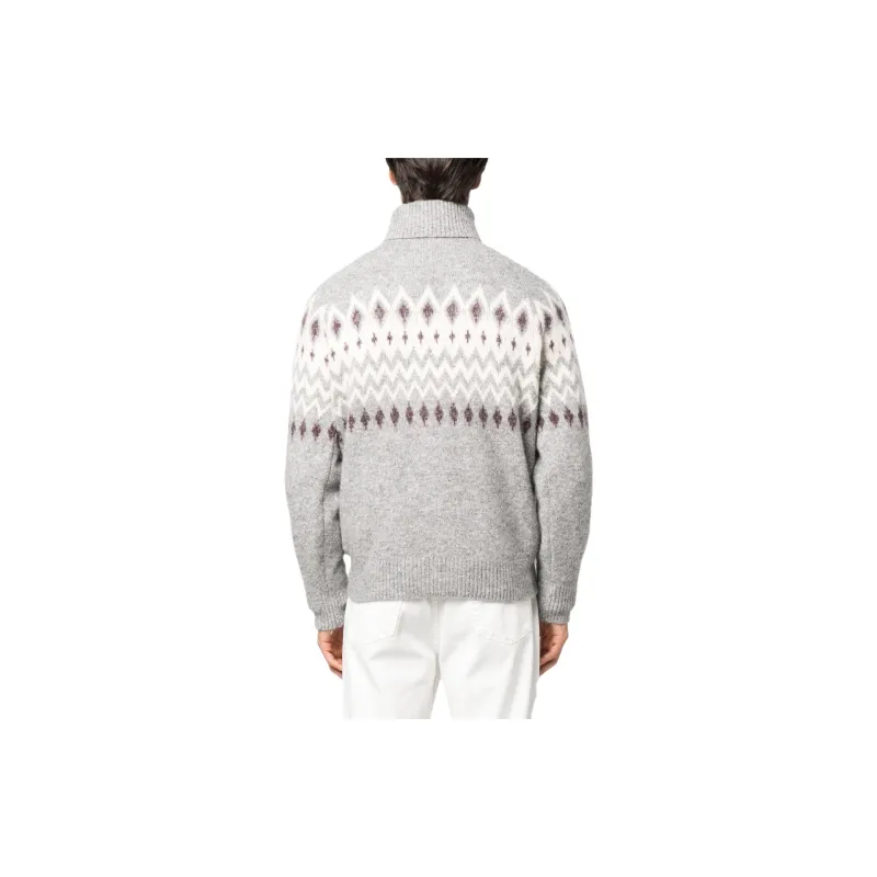 Brunello Cucinelli High Neck Patterned Intarsia Knit Sweater-2