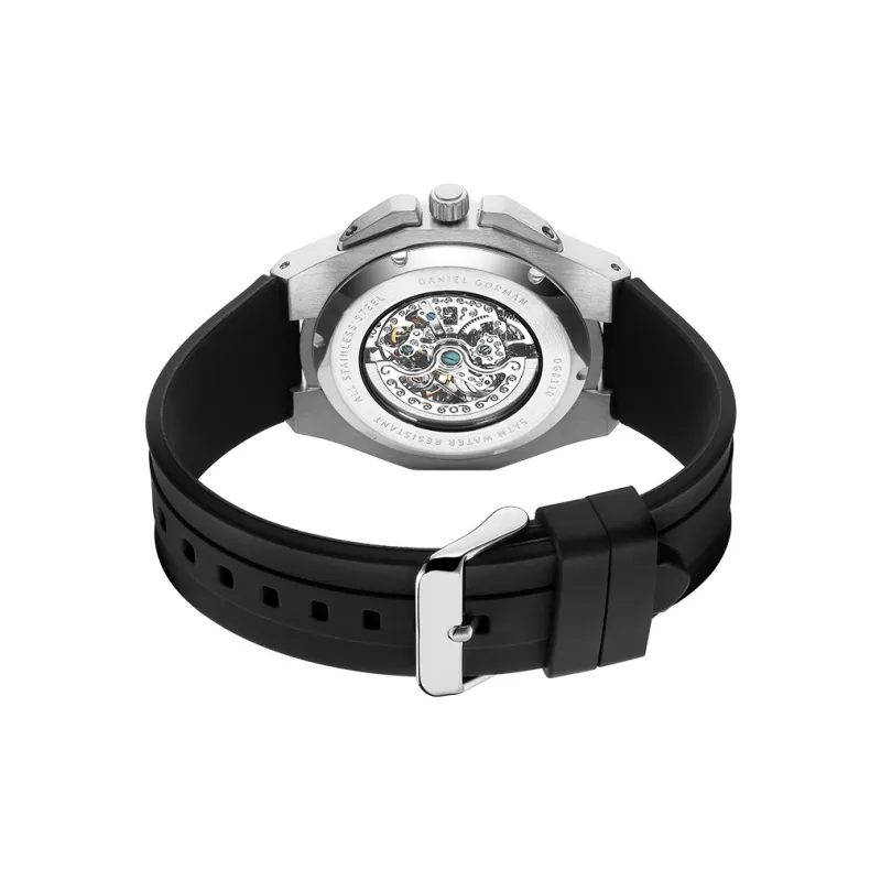 DANIEL GORMAN Daniel Golman Watch For Men Mechanical Movement Silicone Strap Watch Men's Watches Black Dial-4