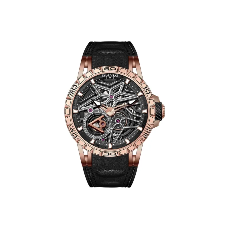 OBLVLO Automatic Mechanical Movement Watch Men's Watches Black Dial-3