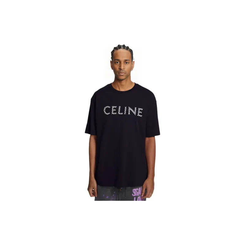 CELINE Loose T Shirt In Cotton Jersey With Studs-3
