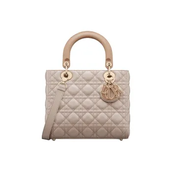 DIOR Lady Dior Cangrid Lambskin Shoulder Bag, Crossbody Bag, Handbag Medium Size Women's Cookie & Trench Coat Beige
