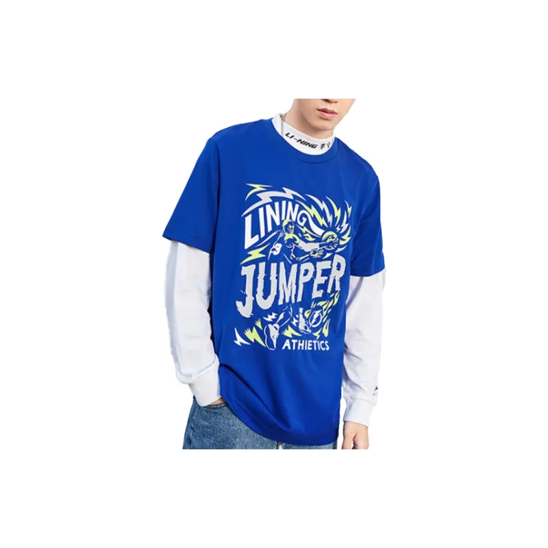 LiNing Sports Basketball Collection T-Shirt Men's Mondrian Blue-2