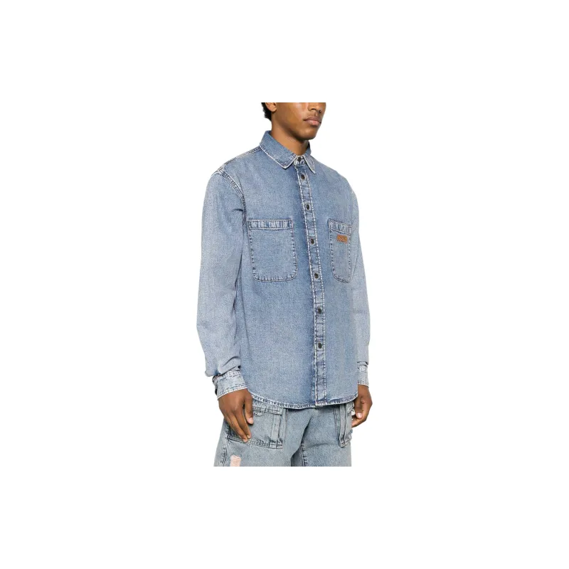 MOSCHINO Logo-Embroidered Button-Up Denim Shirt-3