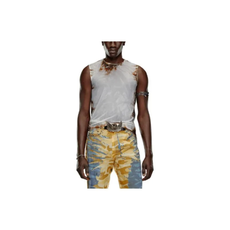 DIESEL T-BISCO-BURN-ART Printed Mesh-front Top-1
